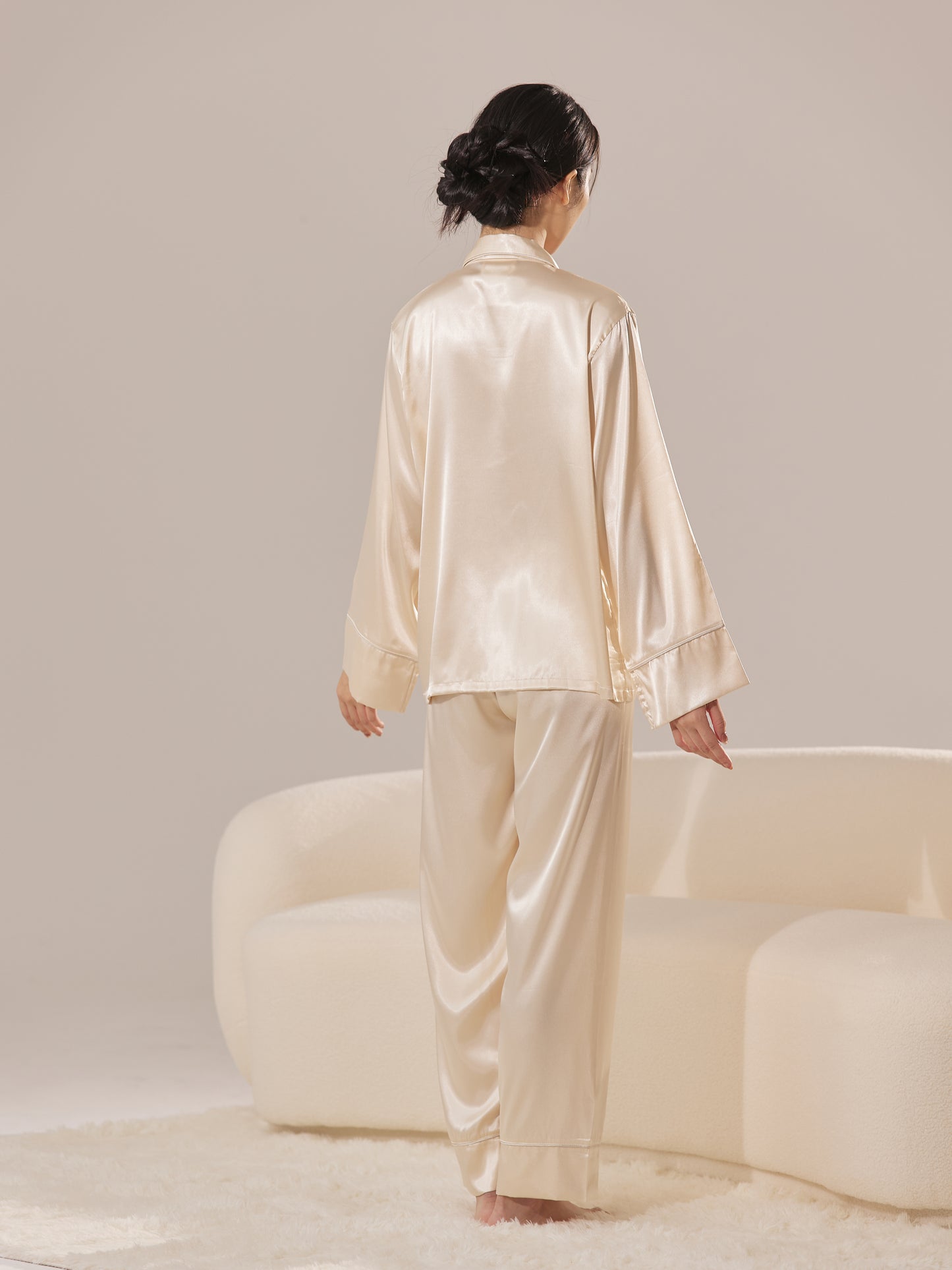 Champagne Satin Pajama Set – Personalized Embroidery