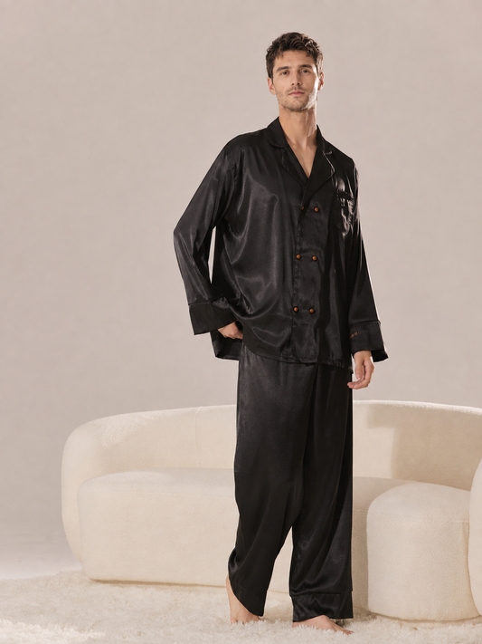 Men’s Black Satin Pajama Set – Personalized Embroidery