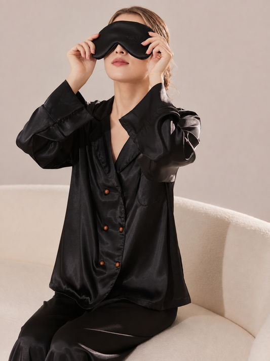 Women’s Black Satin Pajama Set – Personalized Embroidery