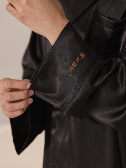Men’s Black Satin Pajama Set – Personalized Embroidery