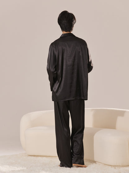Men’s Black Satin Pajama Set – Personalized Embroidery