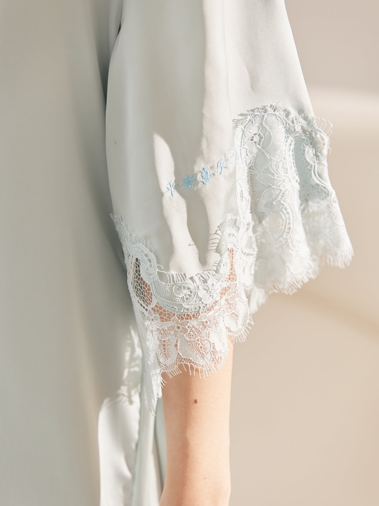 Blue Iris Satin Slip Dress & Robe Set – Personalized Embroidery