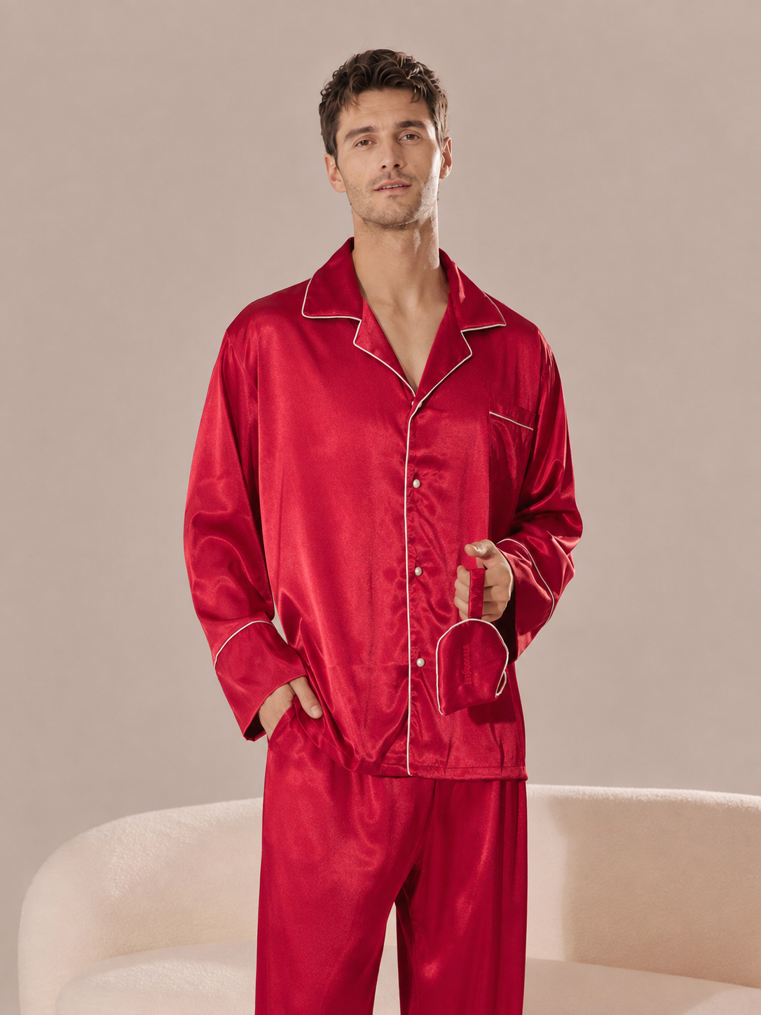 Newlywed Red Satin Couple Pajama Set – Personalized Embroidery