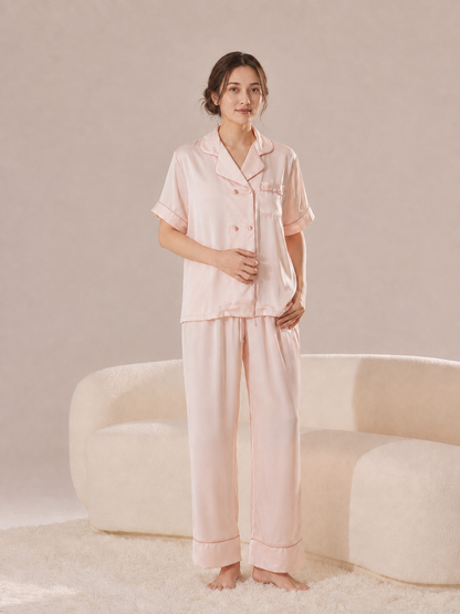 His & Hers Short Satin Pajama Set – Personalized Embroidery