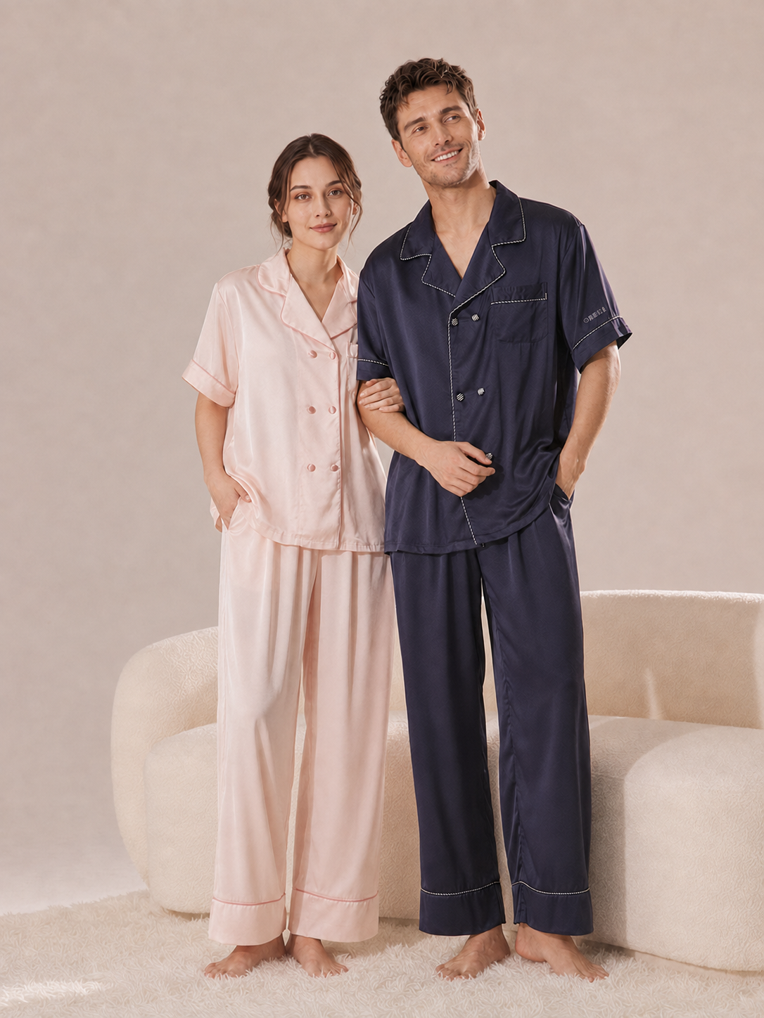 His & Hers Short Satin Pajama Set – Personalized Embroidery