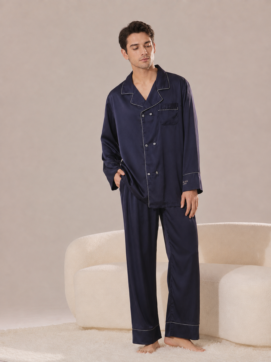 His & Hers Long Satin Pajama Set – Personalized Embroidery