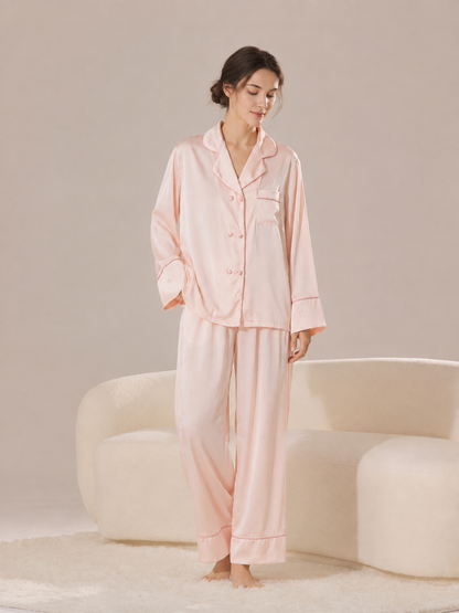 His & Hers Long Satin Pajama Set – Personalized Embroidery