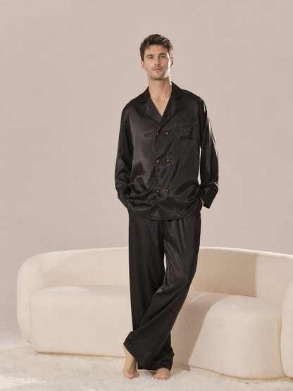 Men’s Black Satin Pajama Set – Personalized Embroidery