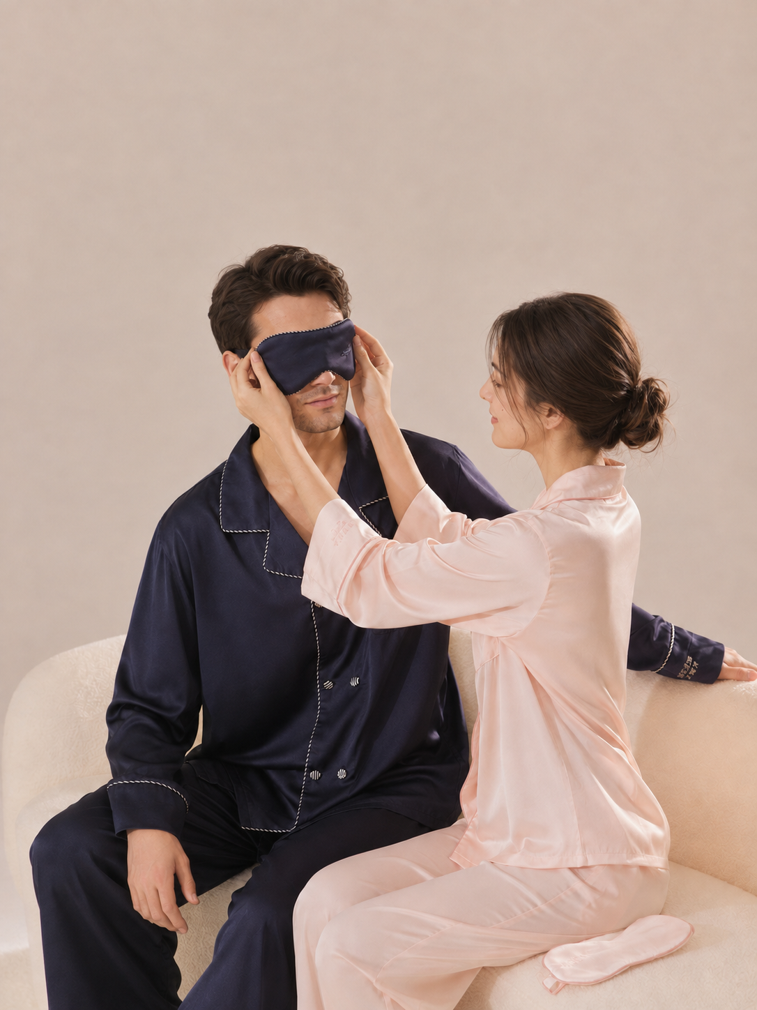 His & Hers Long Satin Pajama Set – Personalized Embroidery