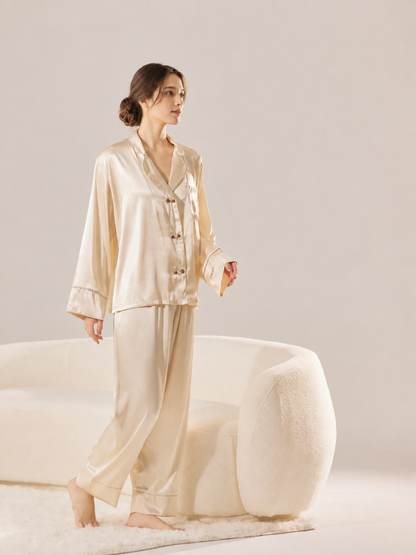 Champagne Satin Pajama Set – Personalized Embroidery