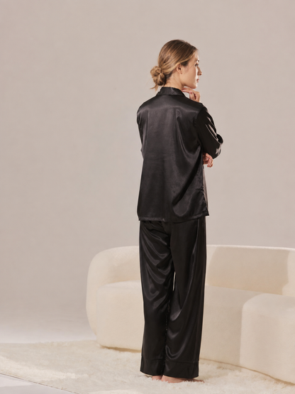 Women’s Black Satin Pajama Set – Personalized Embroidery